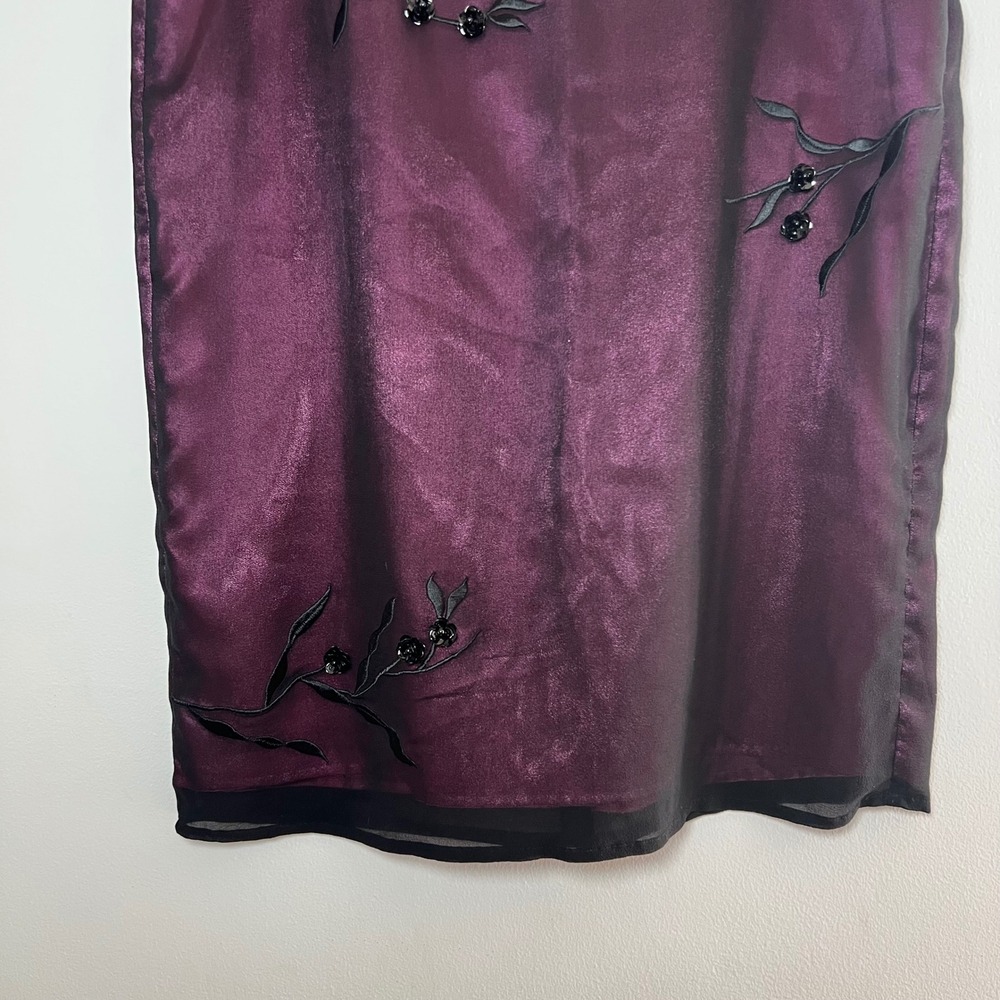 Mixit Vintage Y2K Silk Midi Skirt 10M Purple Iridescent Sequin Floral Whimsigoth - Picture 3 of 8